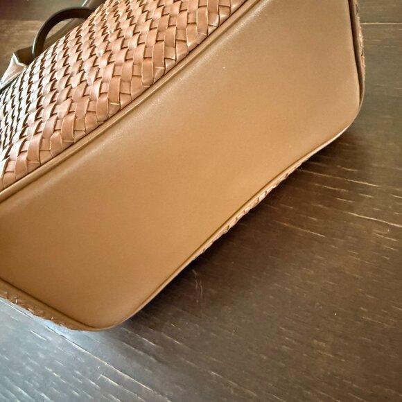 GUC Tory Burch Brown Woven Leather Mini Thea Tote - Picture 5 of 6